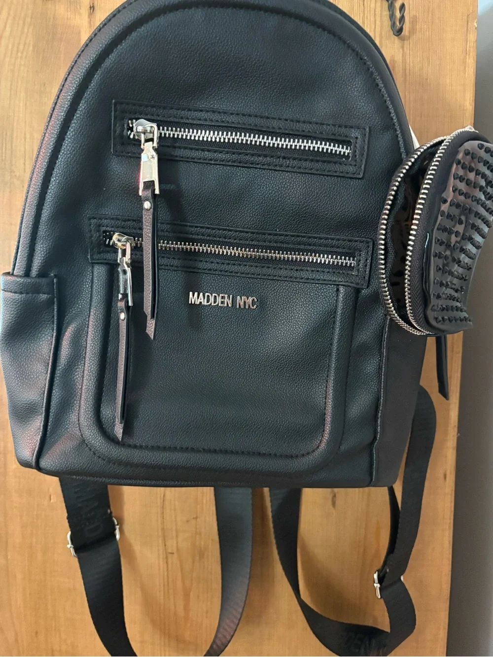 Madden NYC Black Mini Backpack with Front Zip Pockets